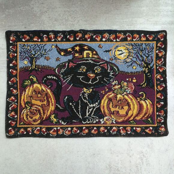 Halloween Placemats Set of 4 Black Cat and Pumpkins Design Festive Table Decor - Picture 4 of 10